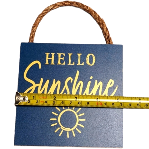 Wincraft Hello Sunshine Dark Blue & Yellow Sun Small Wooden Sign with Jute Rope - Picture 4 of 5